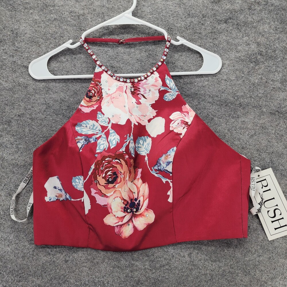Blush Crop Top Womens 14 Round Halter Red Floral